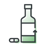 Pills and alcohol bottle icon