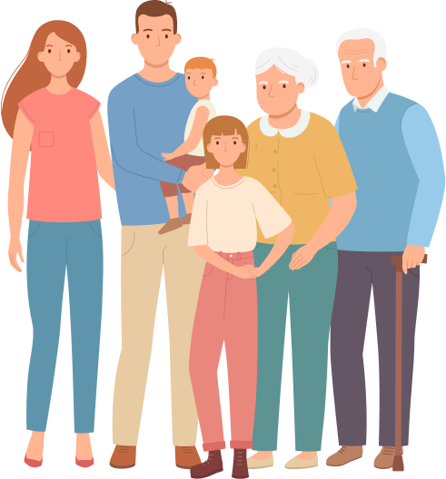 Drawn image of a family group of three generations