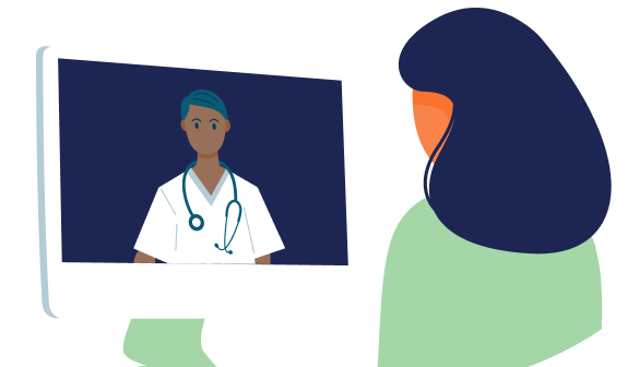 Person using computer to speak to healthcare professional icon