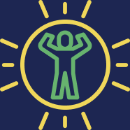 Strong person in a yellow circle icon