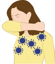 Woman with 5 virus icons on her chest